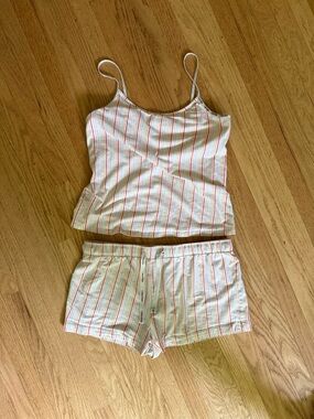 Calvin Klein White Cami & Shorts Pajama Set with Pink and Green Stripes
